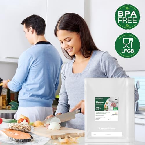 Bonsenkitchen Precut Vacuum Sealer Bags 100 Count, 8 in x 12 in Quart Size - Image 2