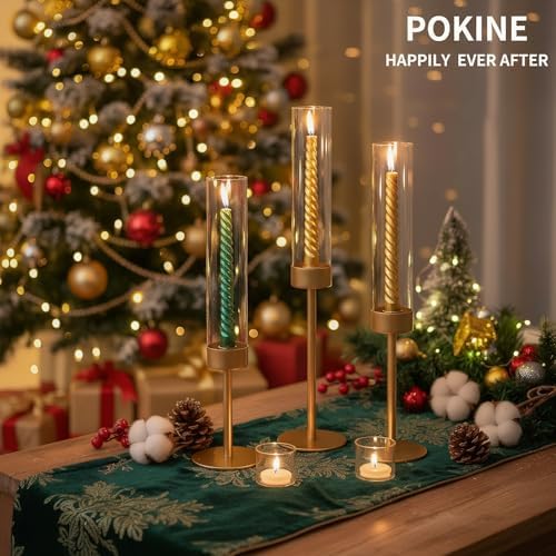 POKINE Glass Hurricane Candle Holders for Candlestick, Gold, Set of 6 - Image 2