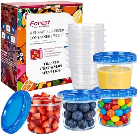 12 Pack 4 oz Plastic Containers with Twist Lids, Small Food Containers by ForestBreathing