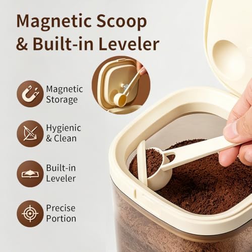Airtight Food Storage Container with Magnetic Scoop & Built-in Leveler, 800ML Coffee Canister with Date Tracker, BPA Free UV Blocking Food Container for Coffee Beans, Ground Coffee, Tea, Sugar & Flour - Image 2