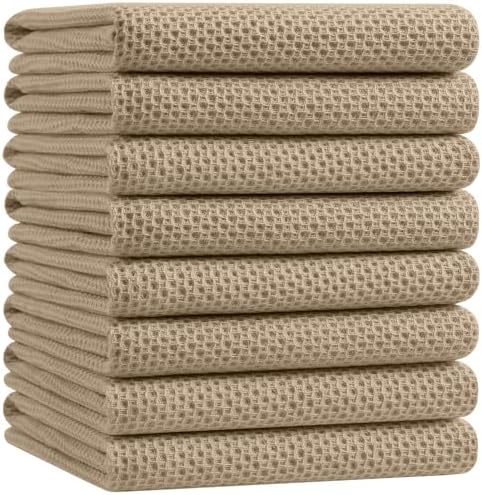 Homaxy 100% Cotton Oversized Waffle Weave Kitchen Towels 8-Pack, Tan by Homaxy