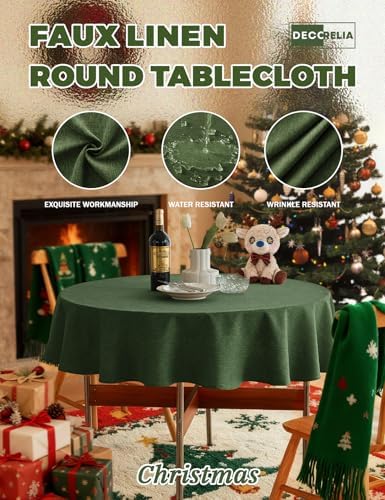 Decorelia Waterproof Round Tablecloth for Round Dining Table, Decorative Rustic Wipeable Table Cloths Cover Indoor Outdoor Use for Holiday,Wedding, Kitchen (70 Inch,Round (4-6 Seats),Dark Green) - Image 3