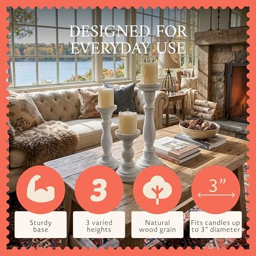 Mela Artisans Tuli Mango Wood Candle Holders - Shabby White, Set of 3 - Image 4