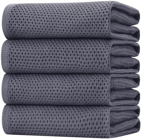 Homaxy 100% Cotton Oversized Waffle Weave Kitchen Towels 4-Pack, Dark Grey by Homaxy