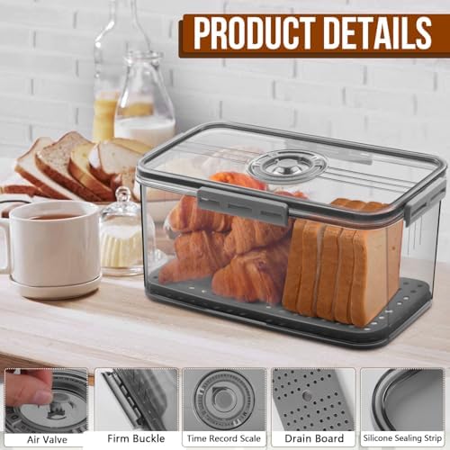 Gifhomfix Bread Box Bread Boxes for Kitchen Counter Airtight, Time Recording Bread Storage Container with Lid, Bread Keeper for Homemade Bread, Toast, Bagel, Donut and Cookies, LARGE Dark Grey - Image 3