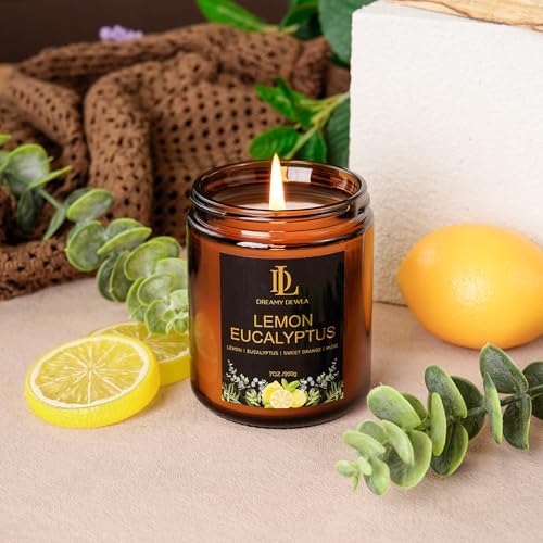 Lemon Eucalyptus Scented Candle, Soy Candles for Home Scented, Amber Jar Candles Gifts for Men Women, 7oz - Image 2