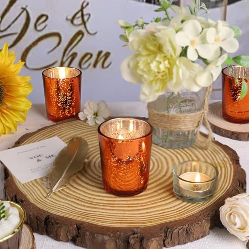 DARJEN 24Pcs Orange Votive Candle Holders Tea Lights Candles Holders - Image 6