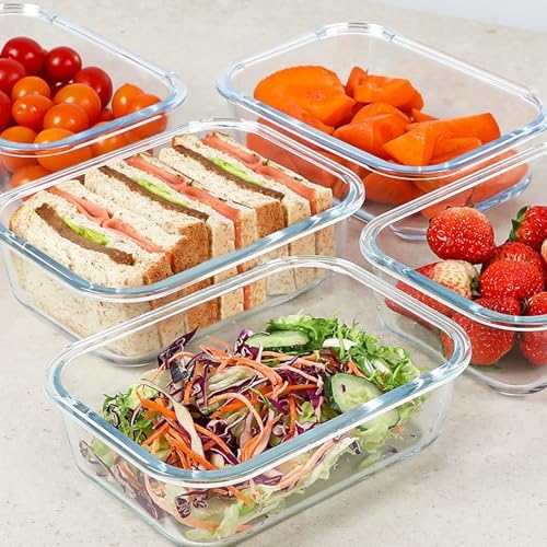 KOMUEE 30 oz 5 Pack Glass Meal Prep Containers with Lids, White - Image 2