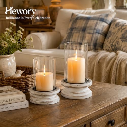 Hewory Hurricane Glass Candle Holders: 2Pcs White Wooden Candle Holders - Image 5
