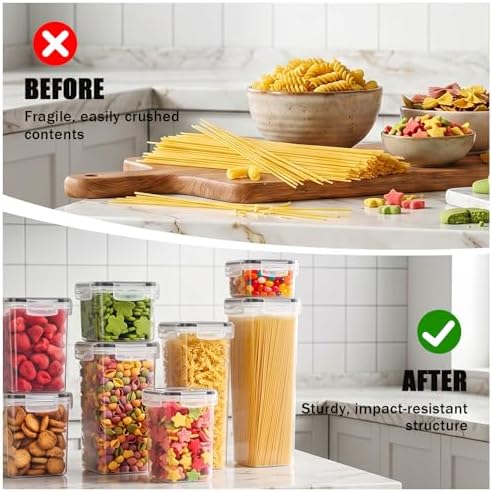 15 PCS Airtight Food Storage Containers with Lids, Plastic Kitchen and Organization Canisters for Cereal, Dry Food, Flour and Sugar, BPA-Free, PVC-Free, Includes Labels & Marker - Image 3