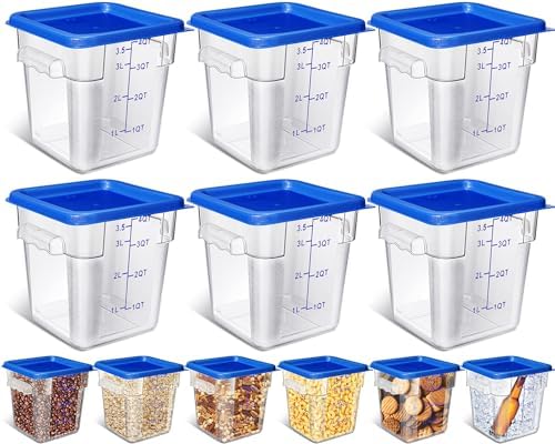 Yungyan 6 Pcs Commercial Clear Food Storage Containers 4 Qt Square Acrylic Airtight Food Storage Containers with Lids for Kitchen Restaurant Pantry Freezer Flour Sugar(Blue) by Yungyan
