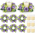 Purple Rose Candle Rings with Flameless Candles Sets - 12PCS Artificial Flower Eucalyptus Wedding Centerpiece 3 Inch Pillar Candleholders Wreaths for Wedding Party Decor (Purple - 6 Sets) by ACMEE