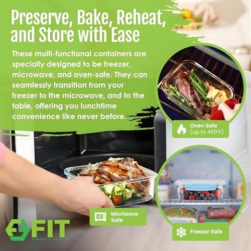 Glass Meal Prep Containers 2 and 3 Compartments, Leak-Proof, 32 oz, 4 Pack - Image 2