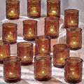 Amber Votive Candle Holders Set of 36- Glass Tea Lights Candle Holders Bulk by DARJEN
