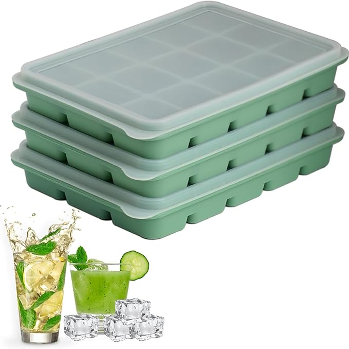 Ice Cube Trays Set of 3, Easy Release 15 Flexible Silicone Ice Cube Molds by LYQOQYL