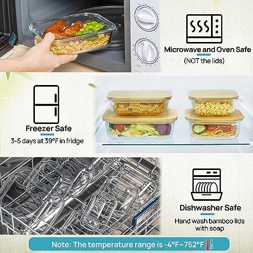 Vtopmart 4 Pack Glass Food Storage Containers with Bamboo Lids Meal Prep - Image 4