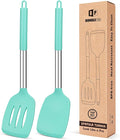 Pack of 2 Silicone Solid Turner, Non Stick Slotted Kitchen Spatulas, High Heat by BUNDLEPRO