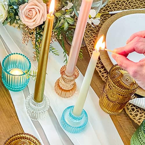 Kate Aspen Glass Taper Candle Holder Set of 6 - Rose Gold Ribbed Vintage Candlestick Votive Pillar Decorative Centerpiece for Dining Table Shelf Decor - Image 4