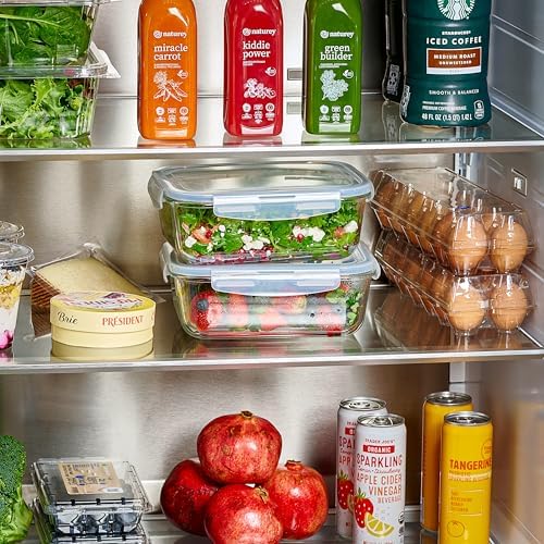 4pc Set - 8 Cup/64oz Large Glass Food Storage Containers with Lids Airtight Meal Prep Container with Lid Lock - Freezer Microwave & Oven Safe Clear Lunch Bowl Stackable Baking Pantry Organizer (2Pack) - Image 6