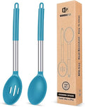 Pack of 2 Large Silicone Cooking Spoons, Non Stick Solid Basting Spoon by BUNDLEPRO