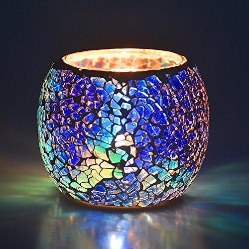 Scented Candle Holder Mosaic Glass Tea Light Holder,Handmade Romantic Glass Tealight Candle Holder for Aromatherapy,Party Décor(NO Candles),Also Used as Vase,Pen Holder,Potted Plants Bowl (Blue) by Rancco