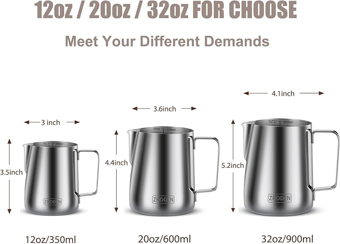 Milk Frothing Pitcher, 20oz Espresso Steaming Pitchers Stainless Steel - Image 4