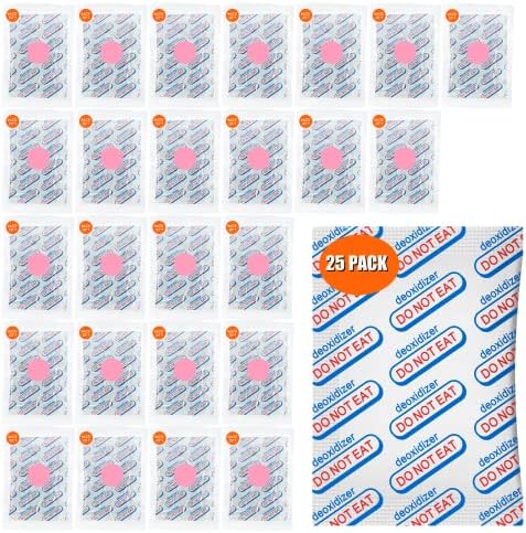 25 Packs 2500CC Food Grade Oxygen Absorbers (One Pack Individually Sealed), Oxygen Absorbers for Long Term Food Storage with Oxygen Indicator, Works in Mylar Bags, Mason Jars, and Vacuum Bags by LIFJOY