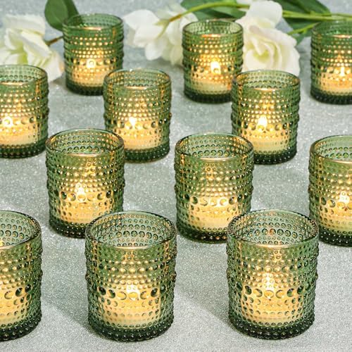 SUPMIND 24pcs Votive Candle Holders, Green Glass TeaLights Holder Bulk by SUPMIND
