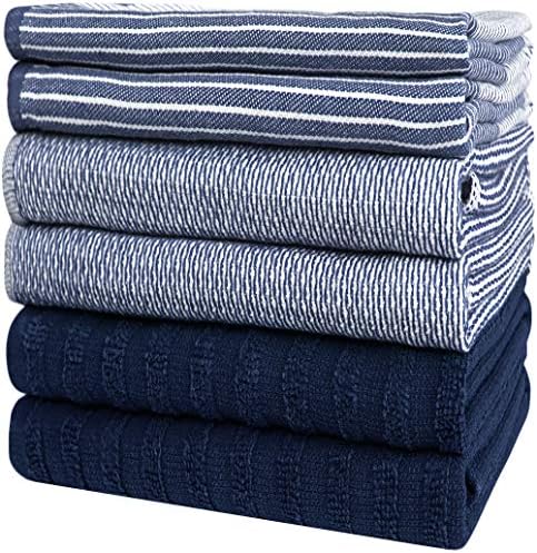 Premium Kitchen Towels (20”x 28”, 12 Pack) | Large Cotton Dish Towels | Flat & Terry Highly Absorbent Kitchen Linen Set with Hanging Loop | Navy Blue - Image 6