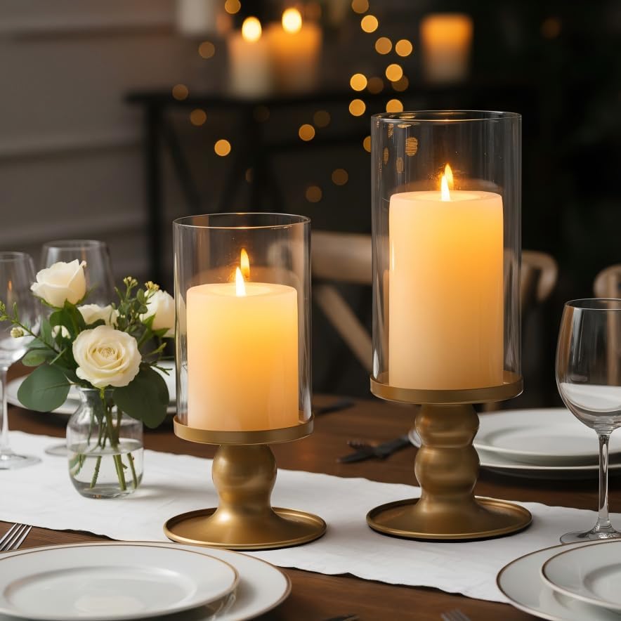 NITIME 4Pcs Hurricane Candle Holder for Pillar Candles, Gold Candle Holders with Clear Glass Sleeve for Table Centerpieces,Pillar Candle Holders for Home Decor, Wedding, Holiday and Party Decor - Image 6