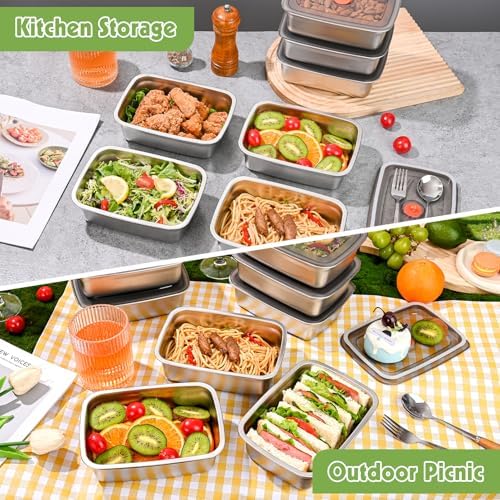 CLWVPCOT 10 Pack Stainless Steel Food Storage Containers with Leak-Proof Lids, 34oz Reusable Metal Meal Prep Lunch Boxes, Stackable, BPA-Free, Dishwasher Safe for Snacks, Fruits & On-the-Go Meals - Image 6