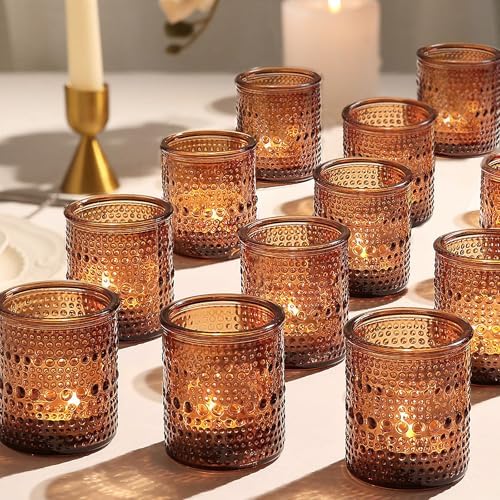 36 Pack Votive Candle Holders, Amber Candle Holders for Fall Centerpiece by TRIRITE