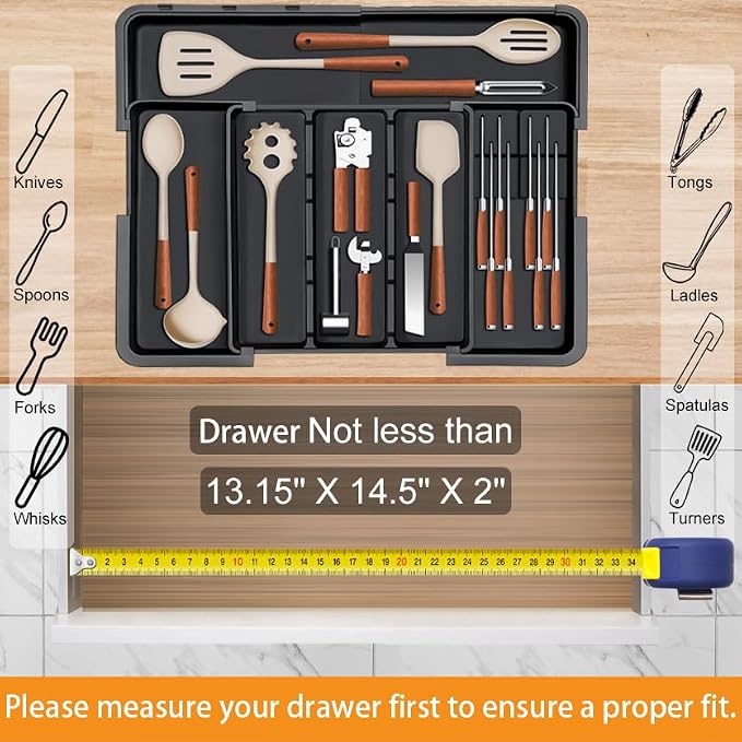 Large Utensil Drawer Organizer for Kitchen, Expandable Silverware Organizer - Image 6