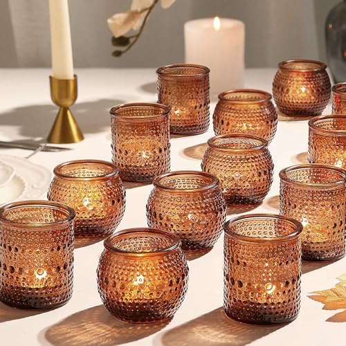 36 Pack Votive Candle Holders, Amber Candle Holders for Fall Centerpiece by TRIRITE