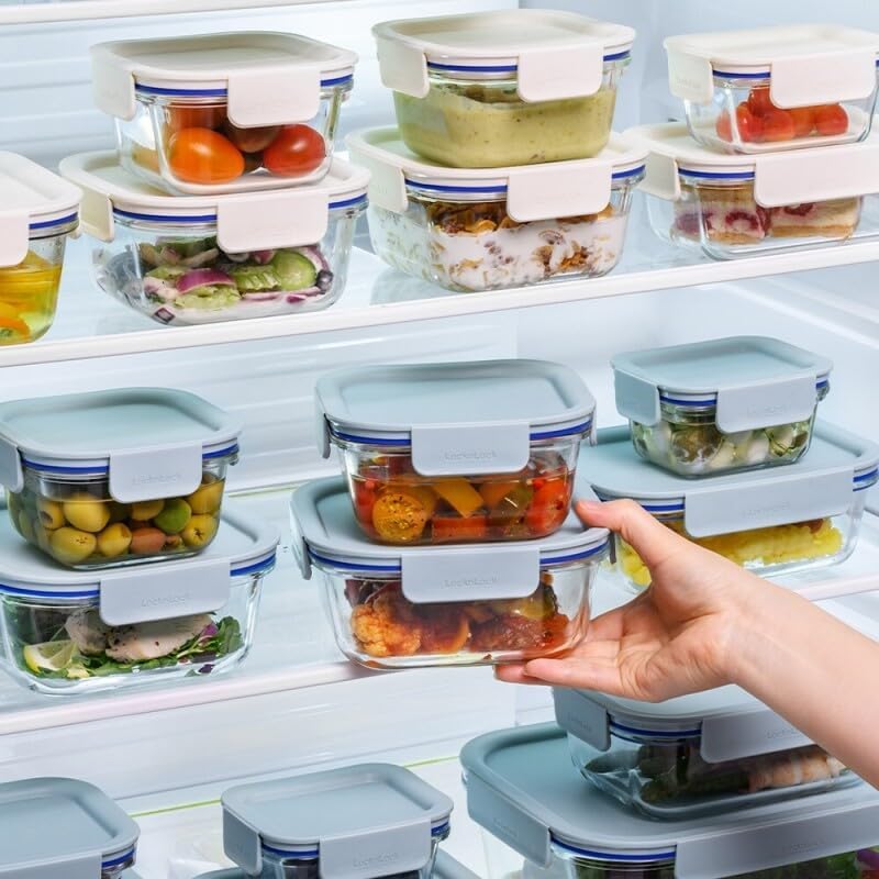 LocknLock LNG214S4M The Clear Heat-Resistant Borosilicate Glass Food Storage Set, 8-Piece (4 Containers + 4 Lids) - Mint - Image 7