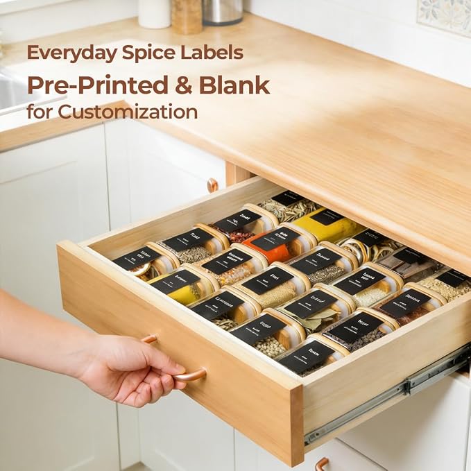 ComSaf 12Pcs Spice Jars with Labels, Glass Jar with Bamboo Lid, 10oz Airtight - Image 7