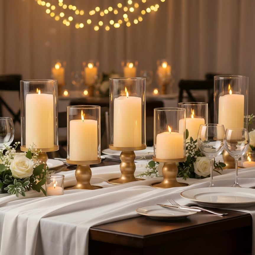 NITIME 4Pcs Hurricane Candle Holder for Pillar Candles, Gold Candle Holders with Clear Glass Sleeve for Table Centerpieces,Pillar Candle Holders for Home Decor, Wedding, Holiday and Party Decor - Image 3