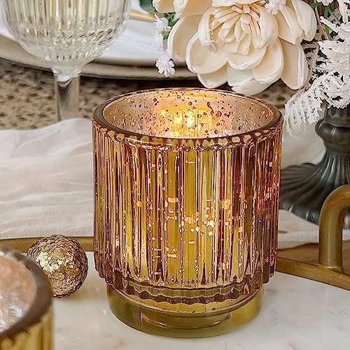 Kate Aspen Gold Votive Candle Holders-Vintage Ribbed Glass Candle Holder Set of 6-Mercury Glass Tealight Holders for Christmas Table Decor,Holiday Centerpieces,Fall Thanksgiving Tablescape (Pack of 6) - Image 2