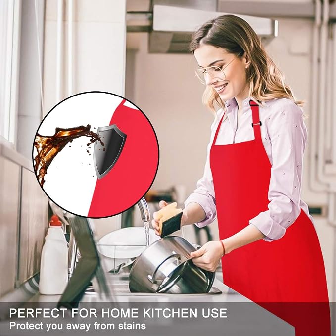 Jubatus 1 Pack Bib Aprons with 2 Pockets Cooking Chef Kitchen Apron - Image 3