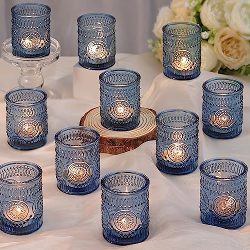 DARJEN Blue Votive Candle Holders Set of 36 - Votive Candle Holders Bulk, Glass Candle Holder for Party Decoration, Tea Lights Candle Holders for Wedding by DARJEN