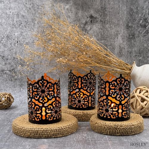 Hosley Set of 3 Black Metal Candle Holders 4 Inch High - Lattice Cut Lanterns for Table Centerpiece, Wedding, Home Decor, Indoor Outdoor - Image 5