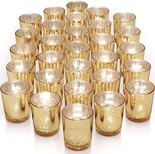 LETINE Gold Votive Candle Holders Set of 36 - Speckled Mercury Gold Glass Candle Holder Bulk - Ideal Spring Summer Decor for Wedding Centerpiece Table，Valentine's Day Decorations Indoor by LETINE