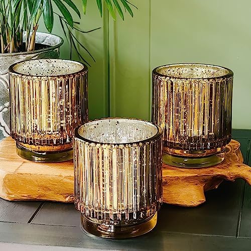 Kate Aspen Gold Votive Candle Holders-Vintage Ribbed Glass Candle Holder Set of 6-Mercury Glass Tealight Holders for Christmas Table Decor,Holiday Centerpieces,Fall Thanksgiving Tablescape (Pack of 6) - Image 4