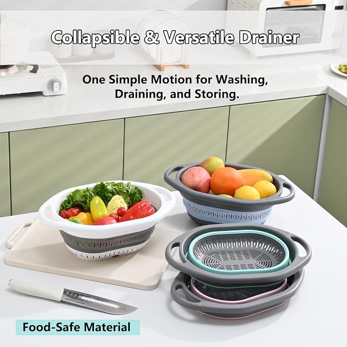 2-Pack Collapsible Silicone Colander Strainer, Foldable Kitchen Sink Basket - Image 3
