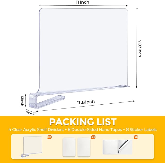 JOY DECOR 6 Pack Acrylic Clear Shelf Dividers - Image 2