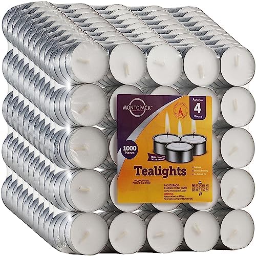 MontoPack Unscented Tea Light Candles Bulk 1000 Pack | 4 Hours, White,Smokeless,Dripless Small Votive Paraffin Tealights | Long-Lasting for Home, Shabbat, Weddings, Events, Emergencies | Mini Candles - Image 7