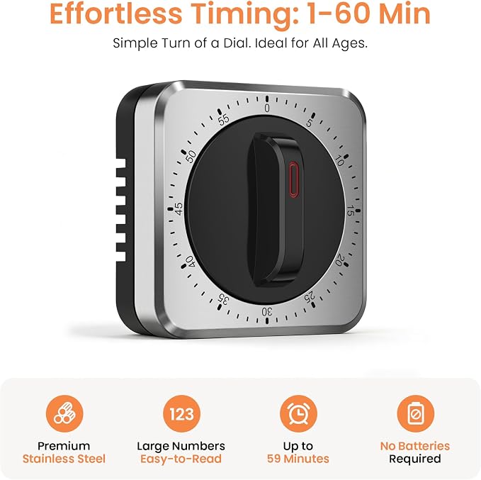 Mechanical Kitchen Timer with Magnet: Wind Up Cooking Timer Clock with Loud - Image 6