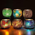 Rancco Glass Votive Candle Holder for Tealight, 6 Set Romantic Stained Mosaic Tealight Candle Holders, Handmade Cracked Aromatherapy Candle Lamp for Valentine, Party, Christmas Table Centerpiece Decor by Rancco