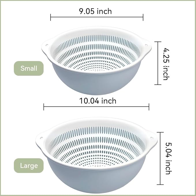 Colander Bowl Set of 2, Nesting Large Capacity Plastic Food Strainer - Image 2