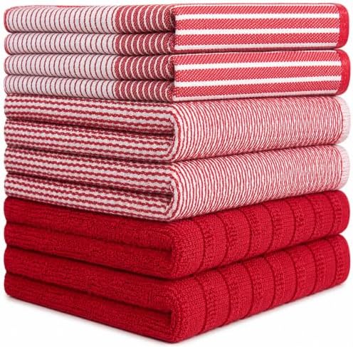 Premium Kitchen Towels 6 Pack 100% Cotton, 20"x28" Dish Towels - Red - Image 3